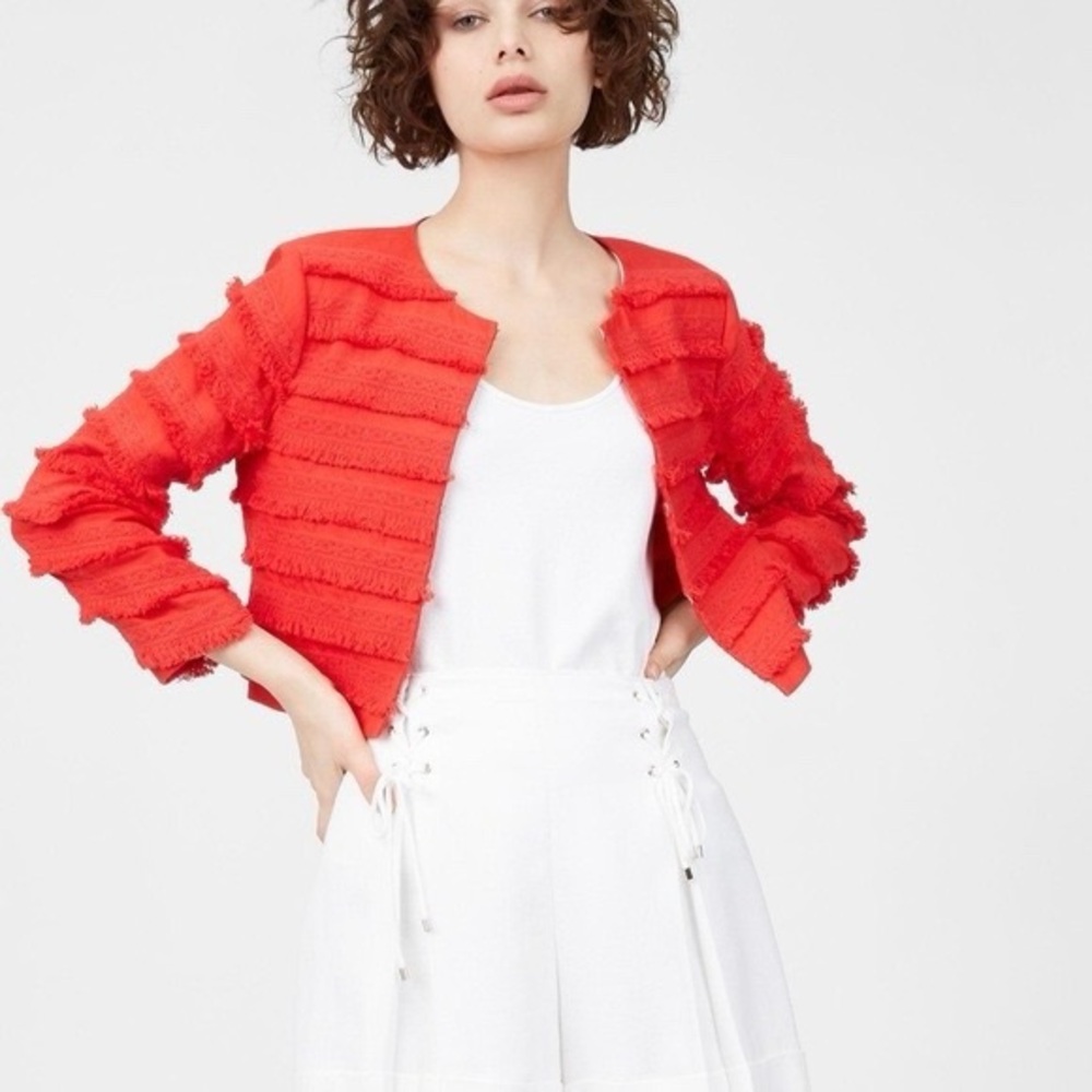 Club Monaco Rabah Fringed Jacket - Red